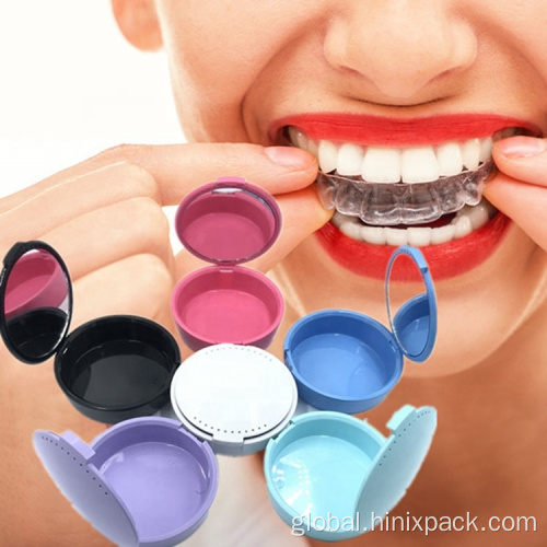 Plastic Denture Holder Round Night Mouth Guard Storage Box with Mirror Supplier